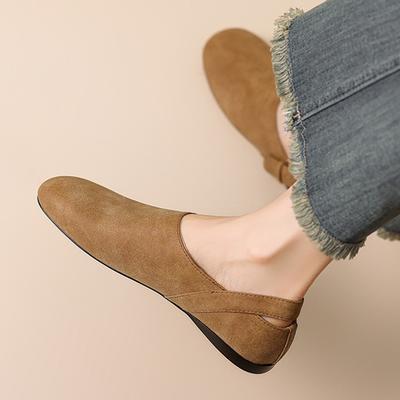 Летняя обувь из коровьей замши и нубука, размер 46, размер 45, женская обувь для отдыха с круглым носком, европейский дизайн, балетки