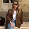 Womens Winter Streetwear Single-Breasted Oversized Blazer Coat In Suede-Like Fabric Khaki Coffee