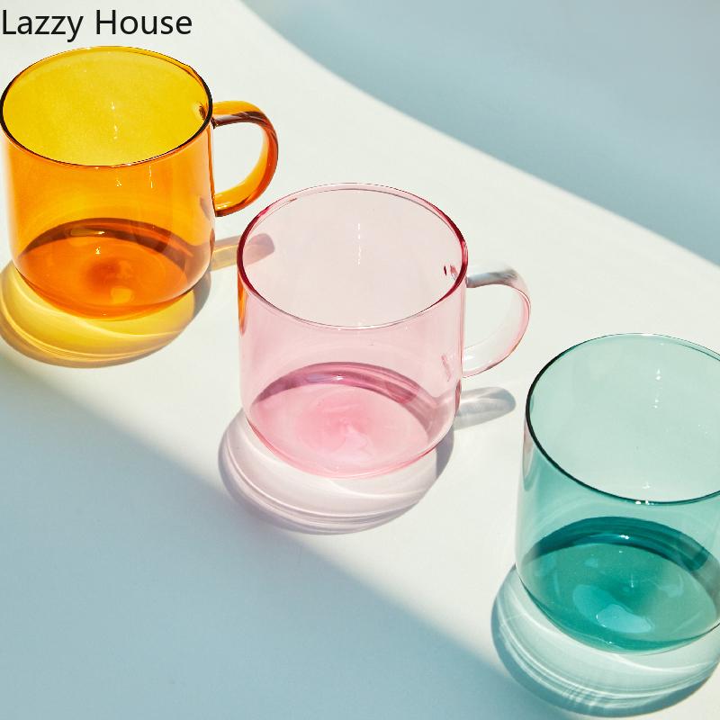 Heat Resistant Glass Colorful Coffee Glasses with Handle Household Milk Breakfast Cup Nordic Modern Mug Drinking Glasses