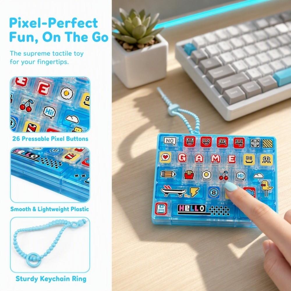 Pixel Button 26-Keycap Keychain Creative Sensory Charm Fashion Fidget Gadget Commute