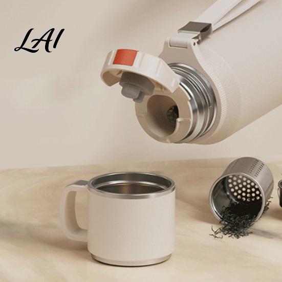 Sports Water Bottle with Handle 316 Stainless Steel Tea Tumbler Infuser 3-in-1 Double Wall Vacuum Insulated Portable Drinkware for Travel Leakproof