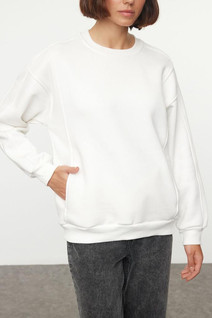 Women's Fashionable Stylish Sweatshirt Mint Oversize Wide Fit Pocket Thick Crew Neck Knitted Sweatshirt