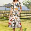 Women's Fashion Casual Loose Printed Round Neck Pocket Short Sleeve Dresses