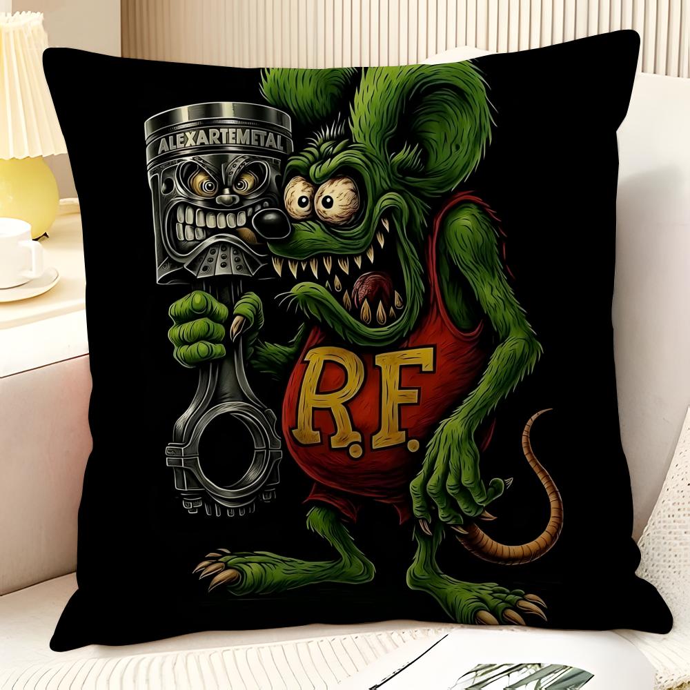 Modification culture choppers RRat Fink Natural Linen Organic Fabric DoubleSided Printing Sofa Home Decor Gift Pillow Case