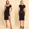 Summer Women Vintage Evening Party Vestidos Elegant Black Slim Lady Knee-length Dress