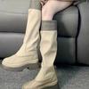 Сапоги женские зимние на платформе высокие сапоги женские квадратные с носом толстые вечерние сапоги до колена на танкетке длинные женские сапоги