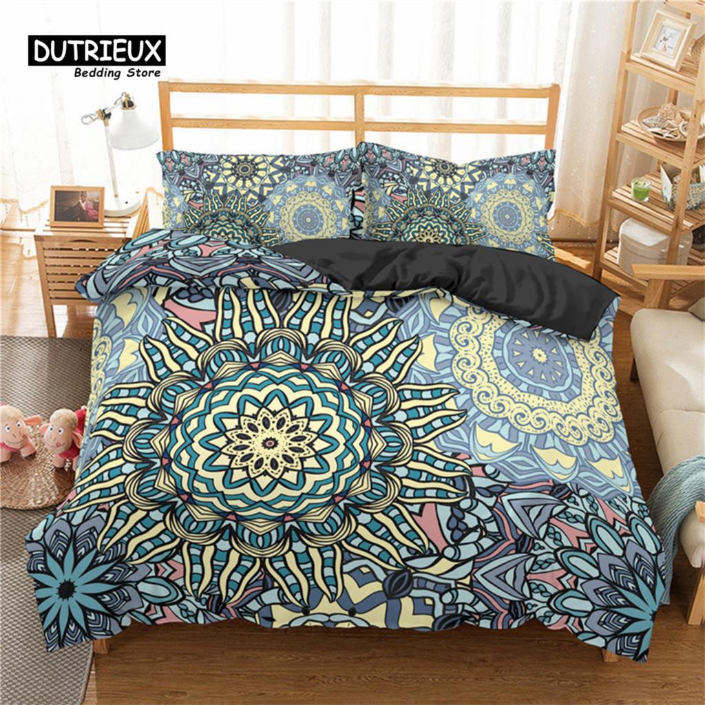 Bohemian Mandala Duvet Cover Set King Queen Size 2/3Pcs Hippie Bedding Set Polyester Indian Ethnic Floral Quilt Cover Pillowcase