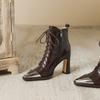 Острый носок женские ботильоны сексуальные высокие каблуки кожаные туфли высокого качества трендовые осенние ботинки модные на шнуровке готические ботинки женские