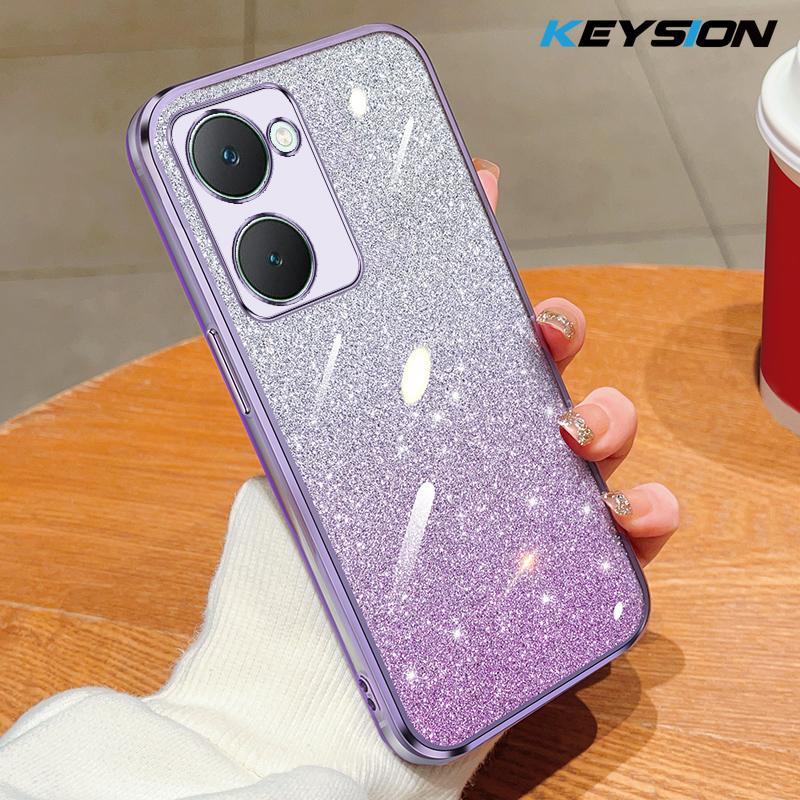 KEYSION Роскошный чехол-бампер с покрытием и блестками для VIVO Y03 Y03t, прозрачный мягкий ТПУ, противоударный чехол для VIVO Y18 Y18s Y28s 5G