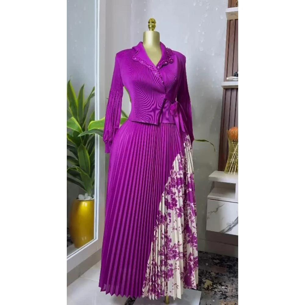 Новое плиссированное платье А-силуэта, элегантный костюмный воротник, средняя длина, утягивающая талия, стройнящая женская юбка со складками