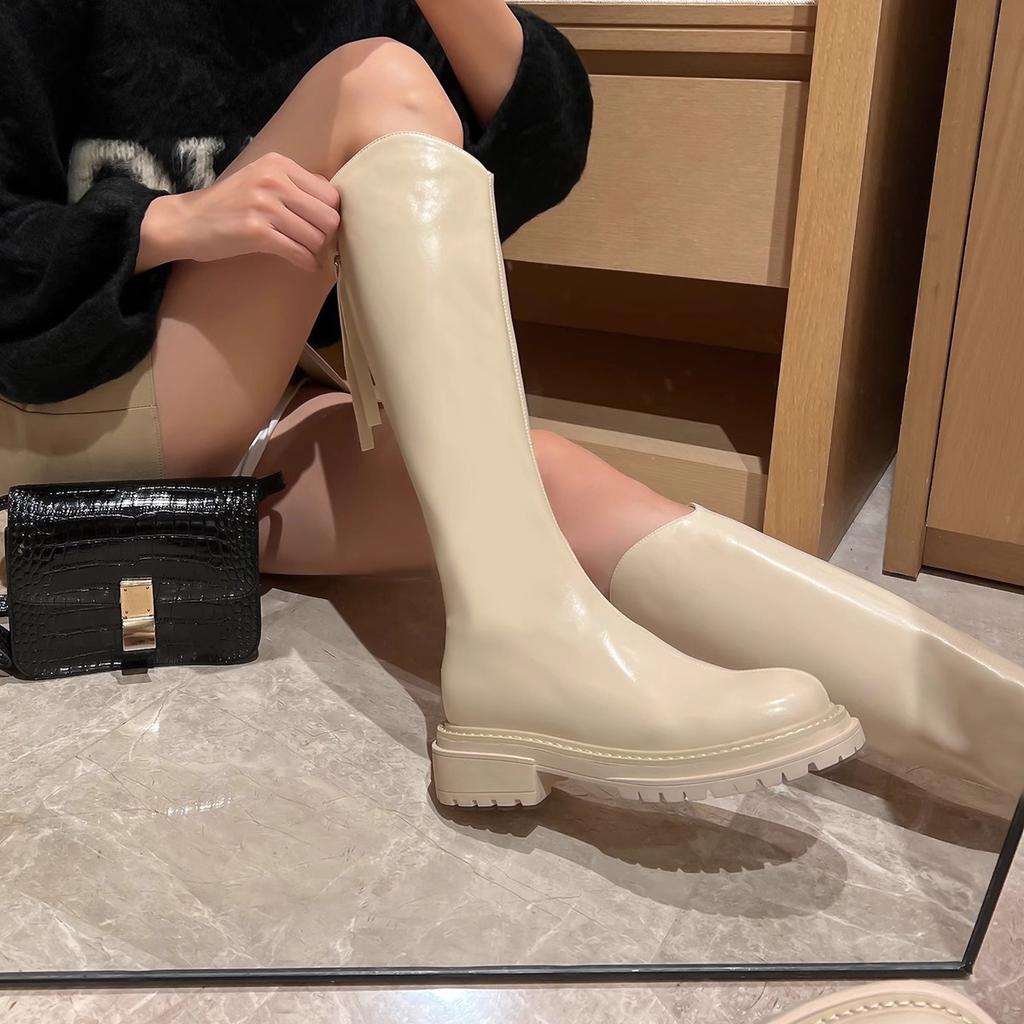 [] Маленький человек толстоподошвенные тонкие ботинки эластичные V-образные длинные ботинки задняя молния высокие рыцарские длинные ботинки