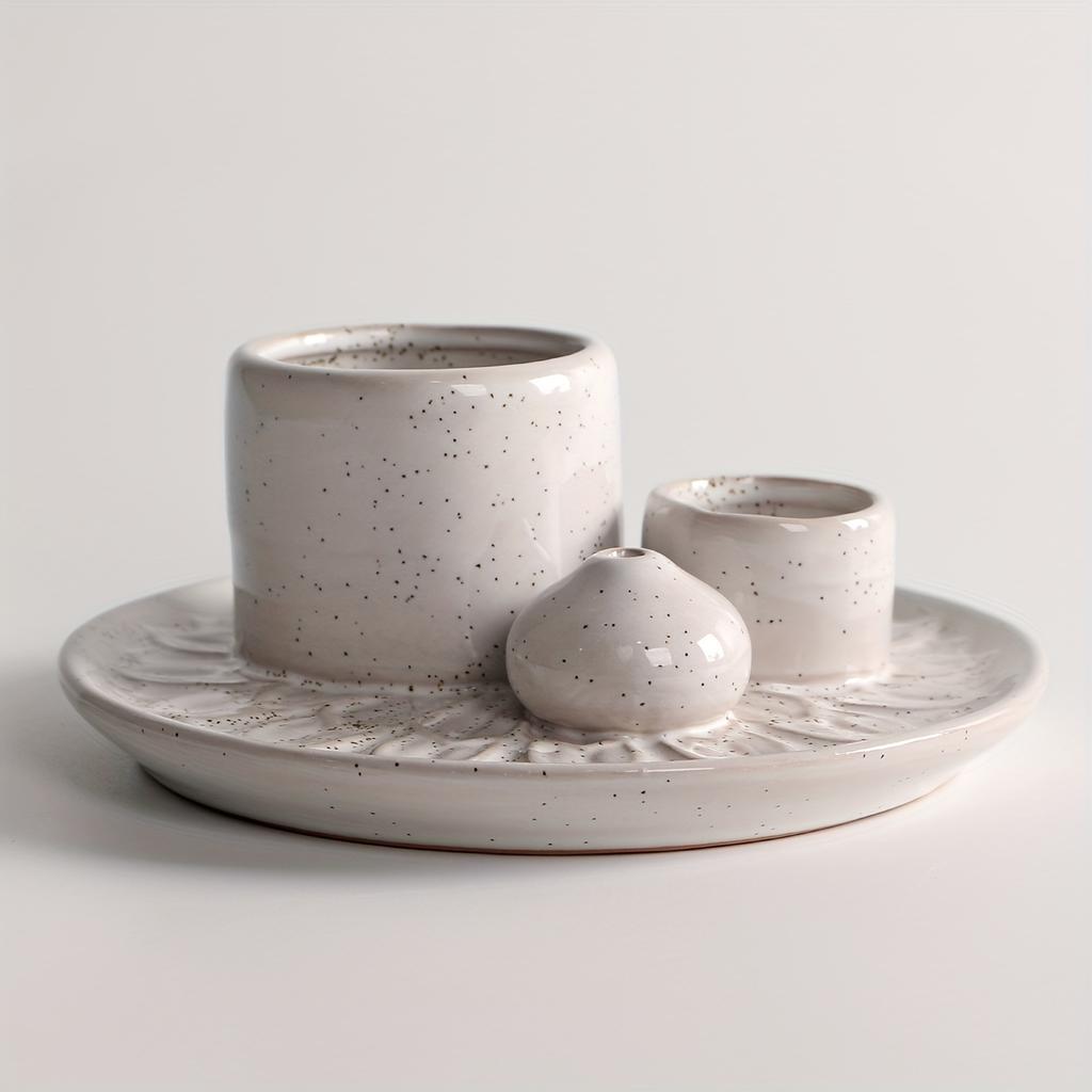 Ceramic Incense Holder 4-in-1 Ceramic Incense Burner Holder 1pc | Palo Santo & Sage Smudge Stand with Stick Candle Holder, Elegant Home Decor