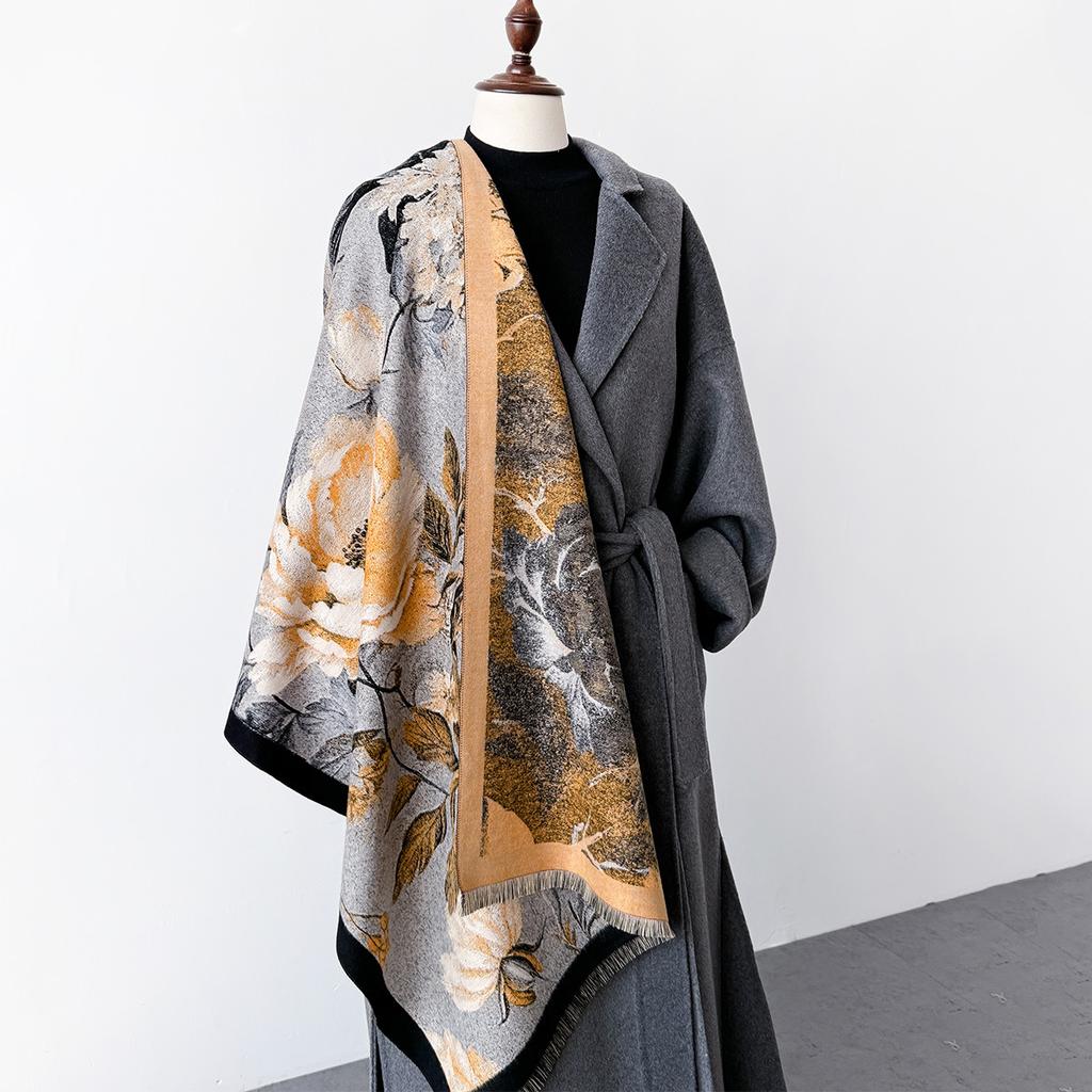 Fashion Autumn Winter Warm Cashmere Long Scarf Flower Pattern Tassel Women Thicken Wrap Shawl Lady Muffler Pashmina Luxury