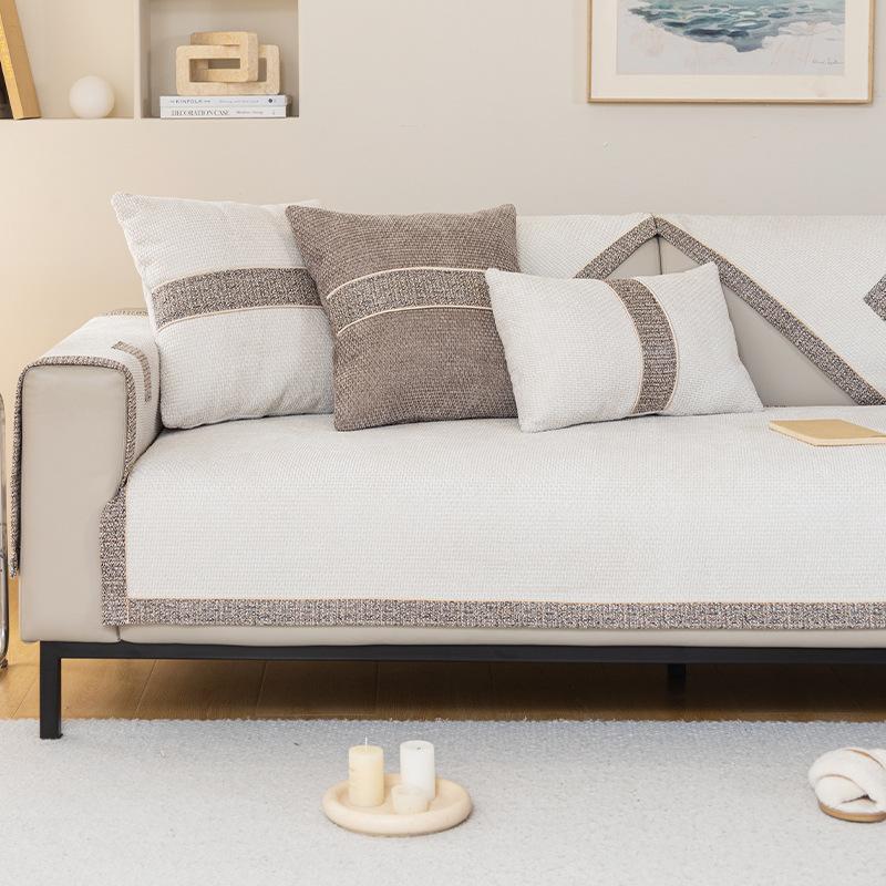 New Chenille Square Grid Sofa Cushion Cover Four Seasons Universal Light Luxury Sofa Mat Living Room Non-Slip L Shaped Sofa Mat