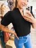 Womens Waffle Knit Sweater Top V Neck Puff Short Sleeve Cropped Spring Summer Blouse