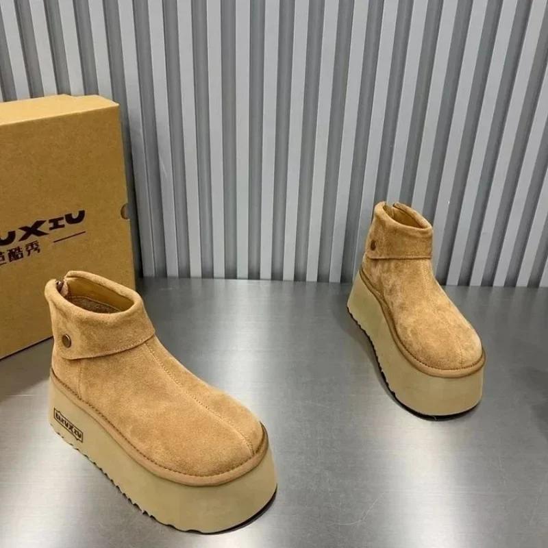 Ботильоны на платформе для снега, женские замшевые туфли на плоской подошве, теплая обувь для женщин, тренд 2024 года, зимние удобные кроссовки, брендовые мотоциклетные ботинки Botas De Mujer
