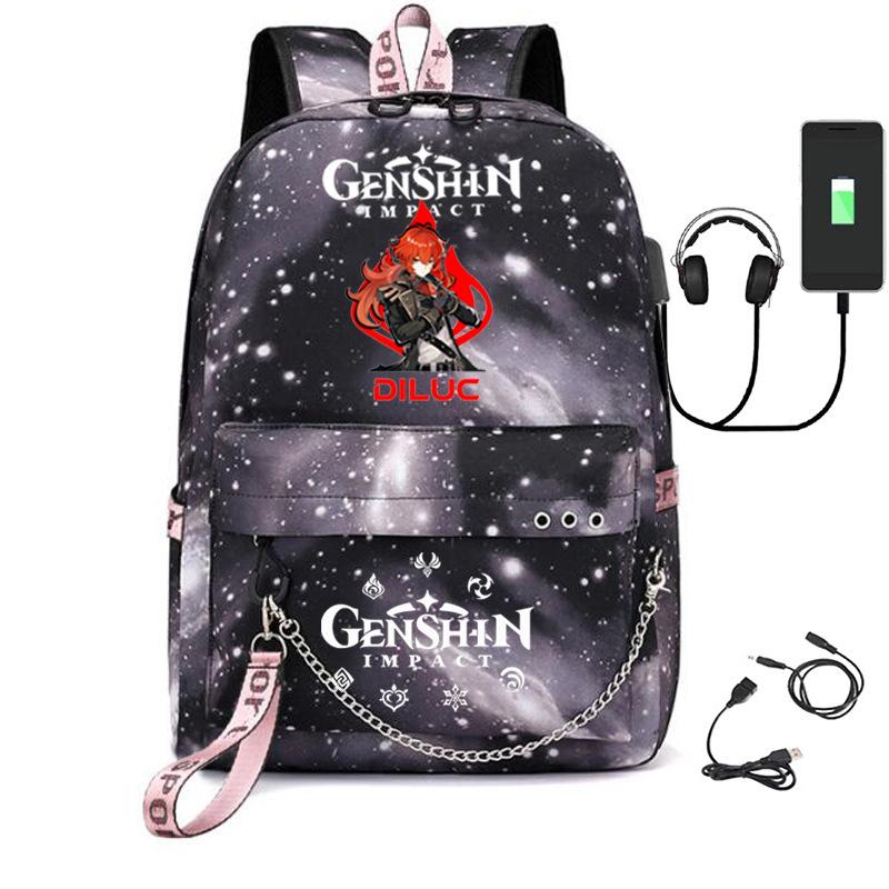 Харадзюку Молодежные Школьные Сумки Унисекс Genshin Impact Дорожные Сумки С USB-зарядкой Оксфордские Водонепроницаемые Рюкзаки на Плечо для Ноутбука