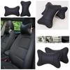 2pcs Car Seat Neck Pillows Set Seat Headrest Pillow Poster Head Bone Shape Neck Rest Cushion Breathable PU Leather Black Beige