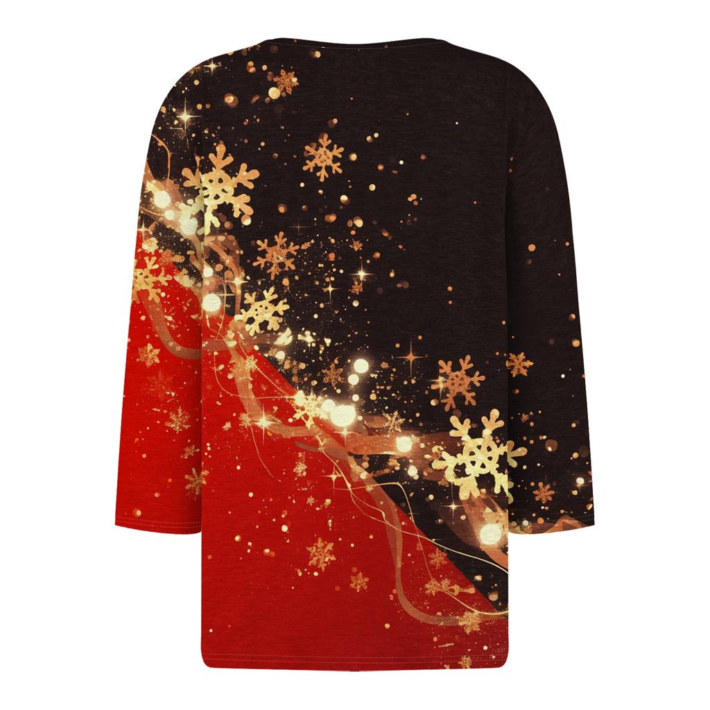 Рубашки с рукавом 3/4 для женщин, футболки с принтом, блузки, повседневные базовые топы больших размеров, пуловеры