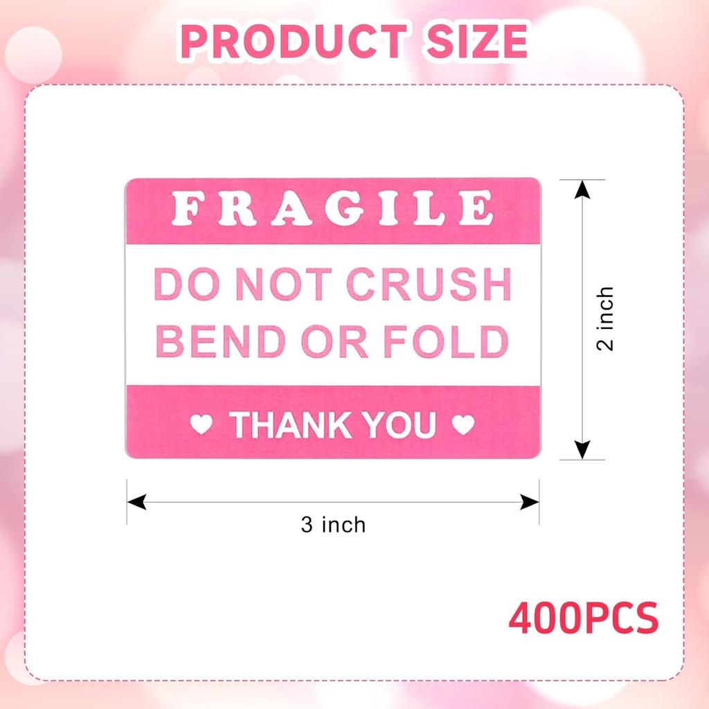 2x3 Inch 400PCS Fragile Stickers for Shipping Do Not Crush Bend or Fold, Shipping Mailing Cartons Envelops Adhesive Labels, Fragile Warning Stickers