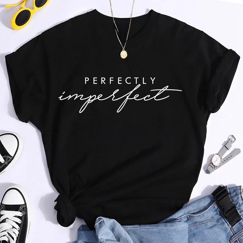 Unisexs Fashion Casual Perfectly Imperfect Letter Printed Funny Short Sleeves T Shirt Tops Unisex Clothing