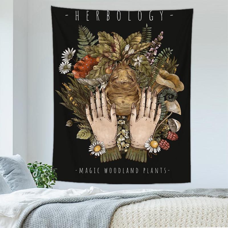 Witchcraft Tapestry, Occult Wall Hanging, Mystic Pentagram & Green Witch Print for Gothic & Aesthetic Room Home Decor
