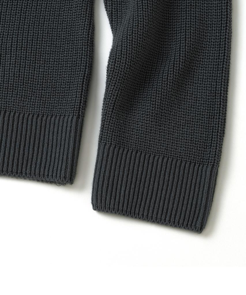 KNITTED Cotton Henley Neck Waffle Knit Charcoal
