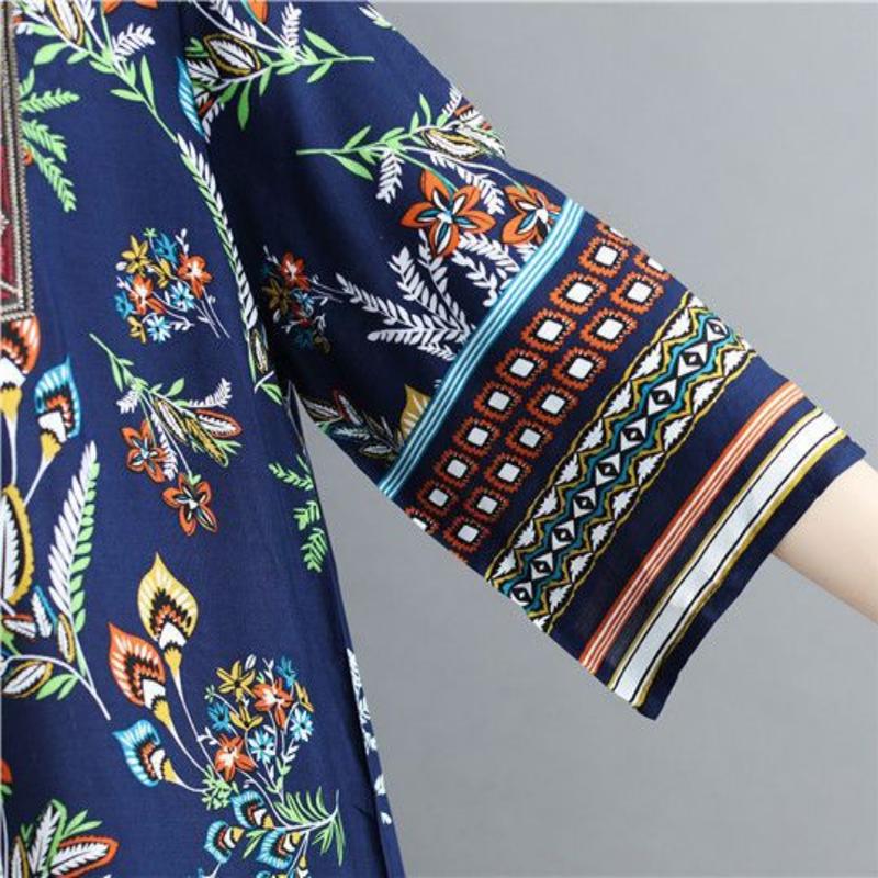 Fashion Dress Print Round Neck Dress Loose Large Size Korean Version of Seven-point Sleeve Straight Dress Summer Beach Skirt