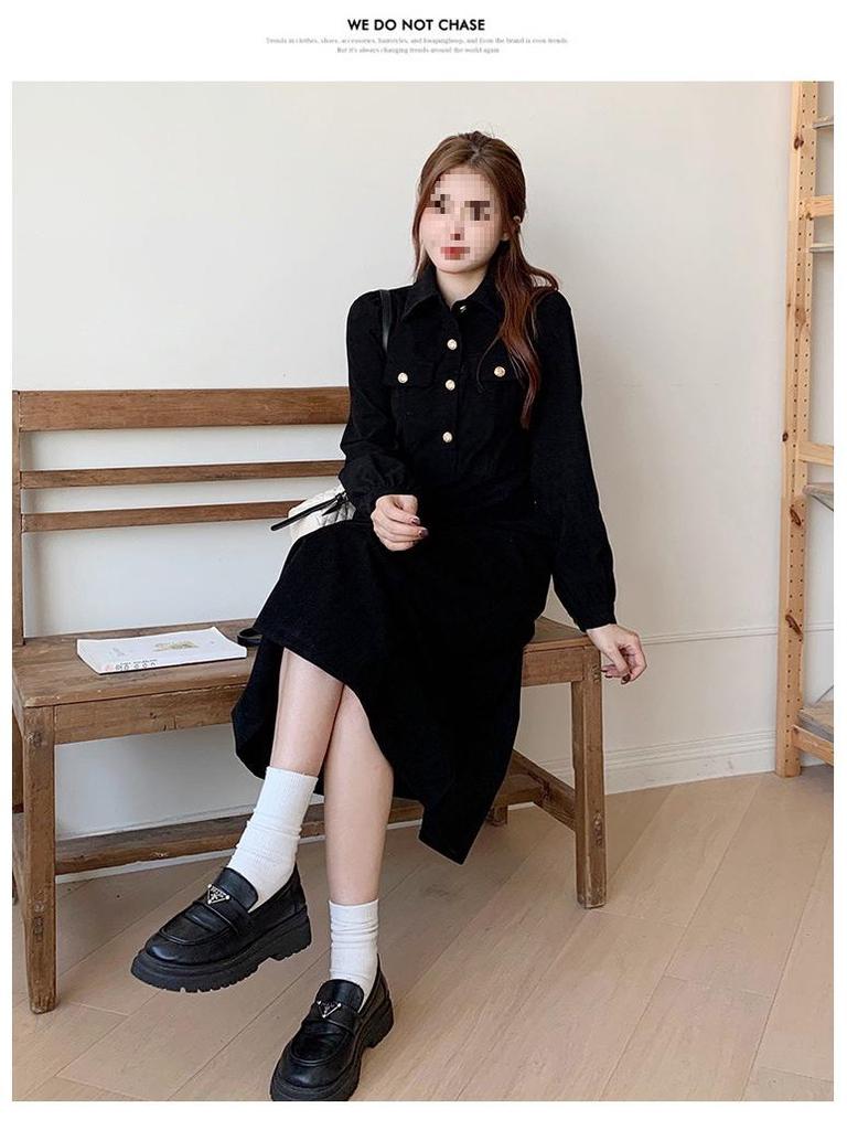 Утепленное вельветовое платье в стиле Хепберн с длинным рукавом | Большой осенне-зимний перерыв на кофе