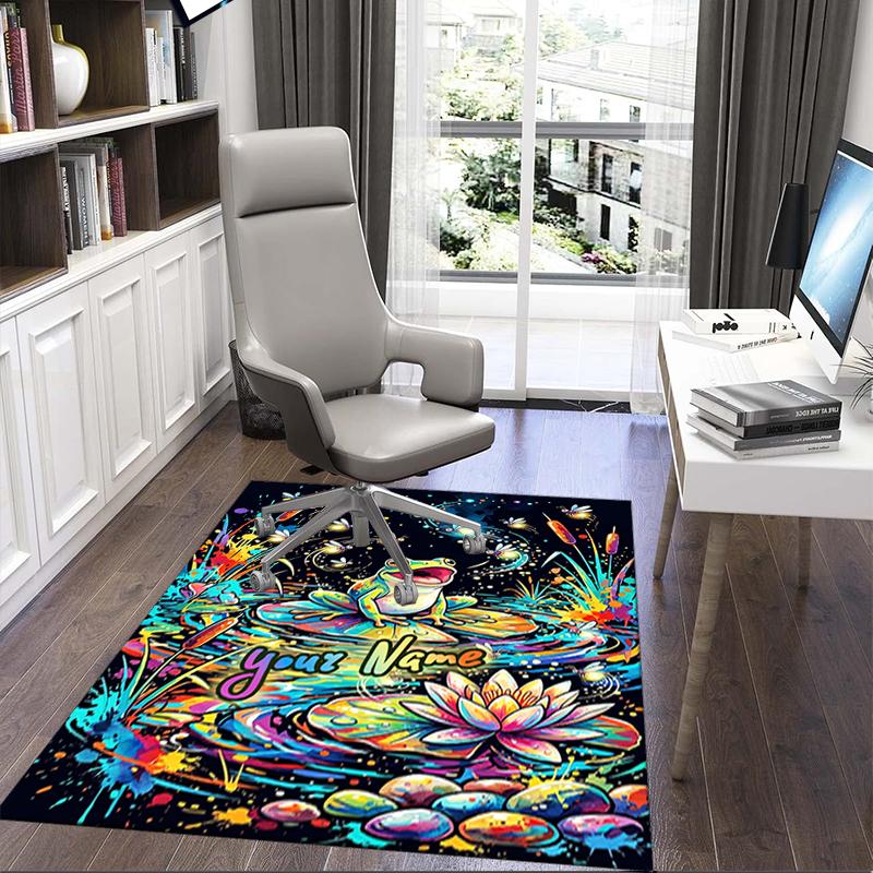 1PC Custom Name Frog Lotus Pond Theme Floor Mat Ideal for Living Room, Game Rooms, Office, Bedroom,Floor Mat Playful Design