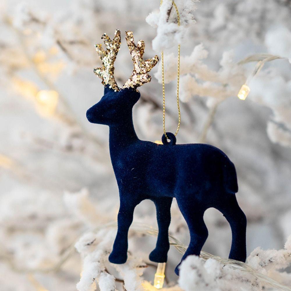 Glittering Glitter Deer Decor Flocking Fabric PVC Christmas Deer Lovely Xmas Tree Pendant Home