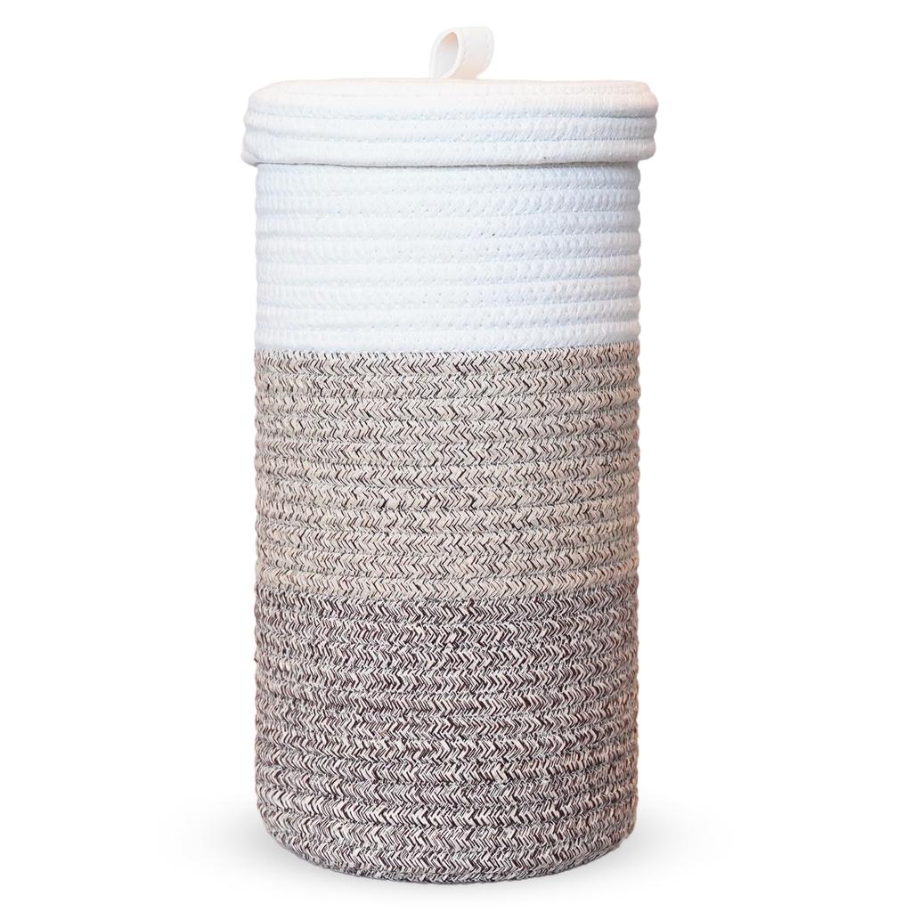 Handmade Cotton Rope Woven Toilet Paper Storage Basket with Lid, Freestanding Holder for 3 Large Rolls, 14.0 x 7.0 in