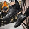 Классические зимние мужские ботинки из натуральной кожи, плюшевые теплые мужские зимние сапоги, непромокаемые уличные мужские рабочие ботинки в римском стиле, мужские мотоциклетные ботинки