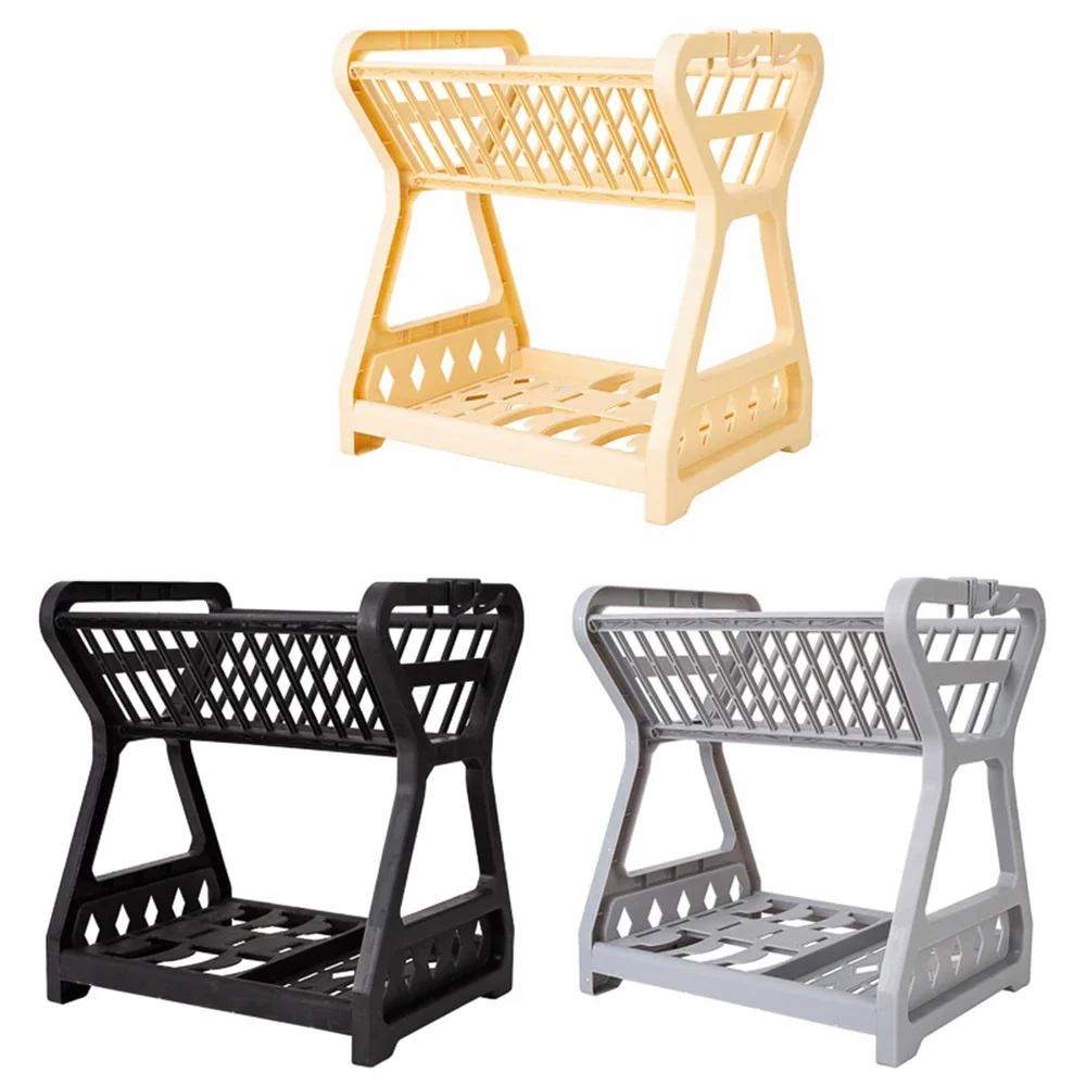 Держатель для столешницы кухонной мойки Кухонные принадлежности Сушилка для посуды Двухъярусная пластиковая сушилка для посуды Подставка для сушки Хранение чашек и столовых приборов