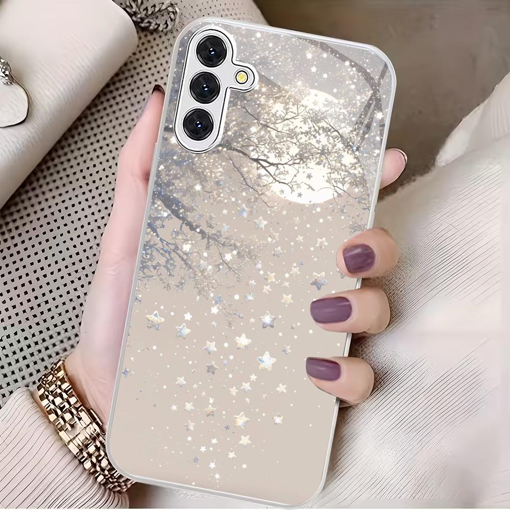 White star plated glass phone case suitable for Samsung Galaxy S26 S25 S24 S23 S22 S20 FE/Ultra/Plus anti drop back cover