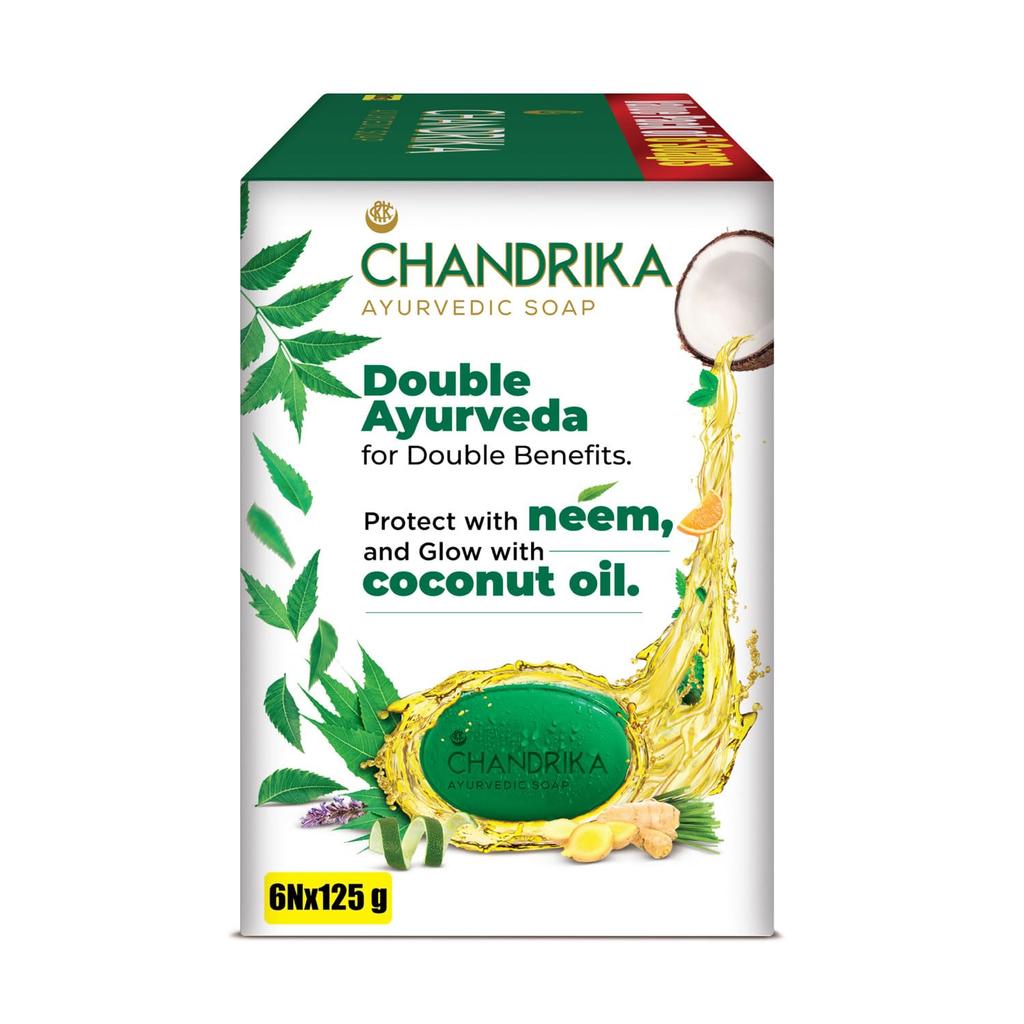 Chandrika Ayurvedic Classic Handmade Soap For Naturally Radiant Skin | Herbal Bath Bar With Coconut & Sandalwood Oils | (125g X 6N) Pack of 1