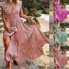 Women Casual Loose Bohemian Floral Dress Short Sleeve Long Maxi Summer Beach Swing Dress