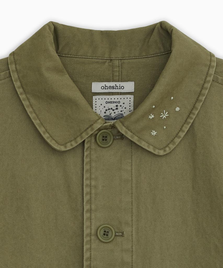 OHESHIO Star Floral Washed Cotton Jacket, Olive