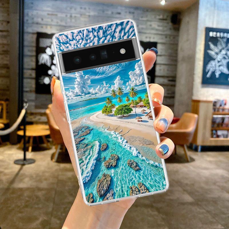 Для Google Pixel 10 Pro Прозрачный Чехол для Телефона Pixel 9 Pro XL Pixel 8 Pro 9A 8A 7A 7 6A 6 Pro Чехол Пейзаж Морского Побережья Волна Пляж Узор