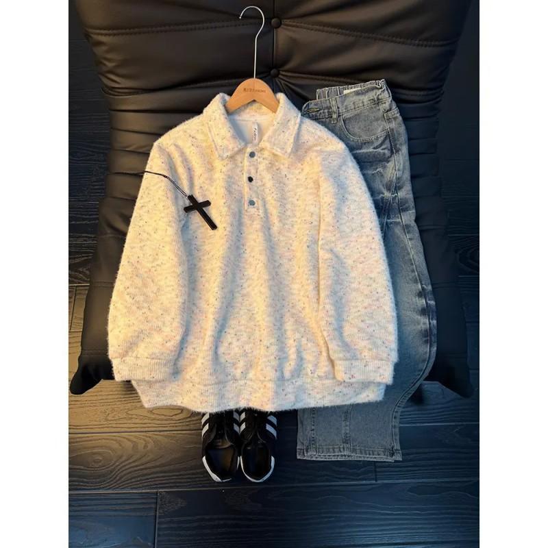 Womens Retro Color Dot Polo Shirt Long Sleeve Loose Fit Casual Top Couples