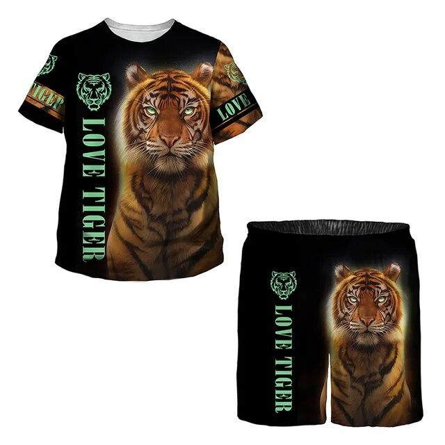 Детская одежда для детей от 1 до 14 лет, модный костюм для мальчиков и девочек, летняя детская футболка с короткими рукавами и тигром, повседневная уличная одежда с 3D принтом