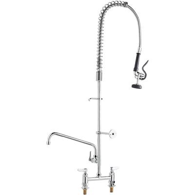 Commercial Faucet with Pre-Rinse Sprayer, 44" Height, 8" Center, 12" Swing Spout, Deck Mount Kitchen Sink Faucet, Brass Constructed Device with Pull