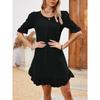 Solid Color Half Sleeve Dress, Casual Crew Neck Dress For Spring, Women's Clothing