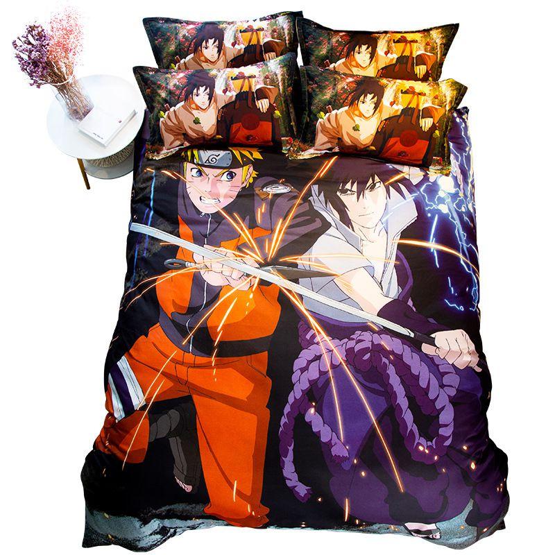 Naruto Comic Pattern Bedding Set Duvet Cover And Pillowcases Soft Lightweight For Students