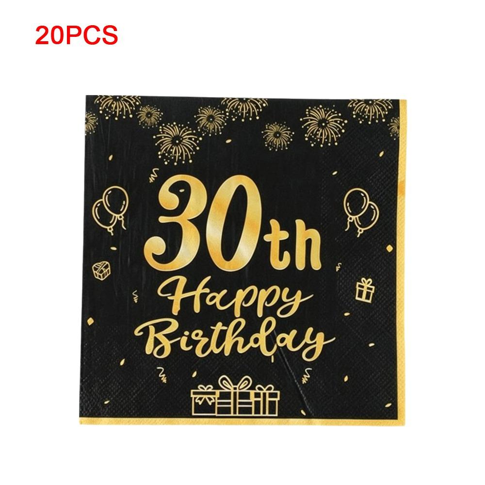 Black And Gold Design Happy Birthday Napkins Tissue Paper Napkins Event Supplies