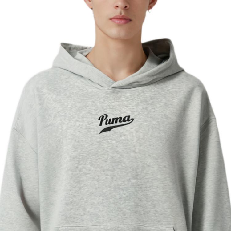 Puma Спортивная серия Lifestyle, однотонная повседневная толстовка с капюшоном и длинным рукавом, с логотипом, мужская толстовка, серая 536786-04