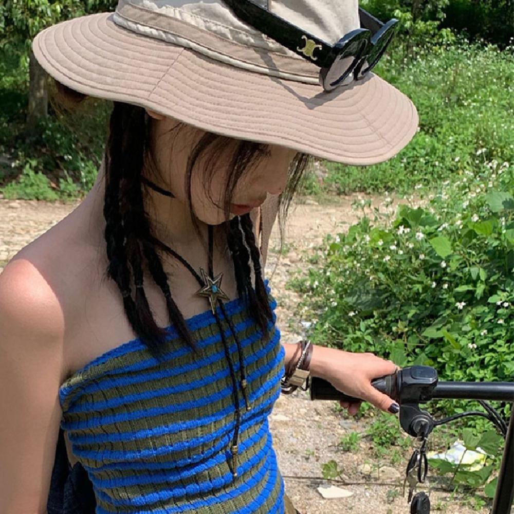 PU Woven Turquoise Feather Necklace Boho Bronze Butterfly Choker Five-pointed Star Bolo Tie  Men