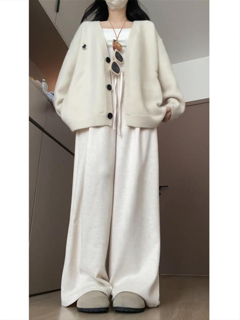 Женские брюки большого размера кофейно-коричневые с широкими штанинами и текстурой липкого риса - Весенне-осенние повседневные длинные брюки свободного кроя