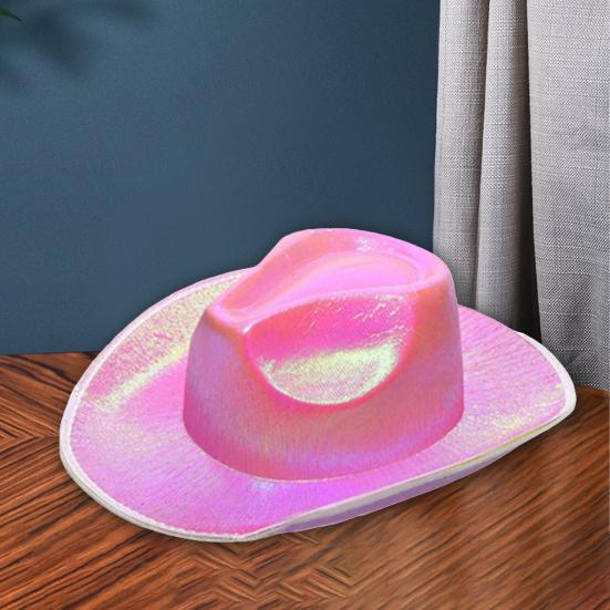 Women Party  Hat Bright Color Concave Top Wide Brim Glossy Surface Cosplay Dress-up Costume Dance Show Props Western Cowboy Hat Headwear