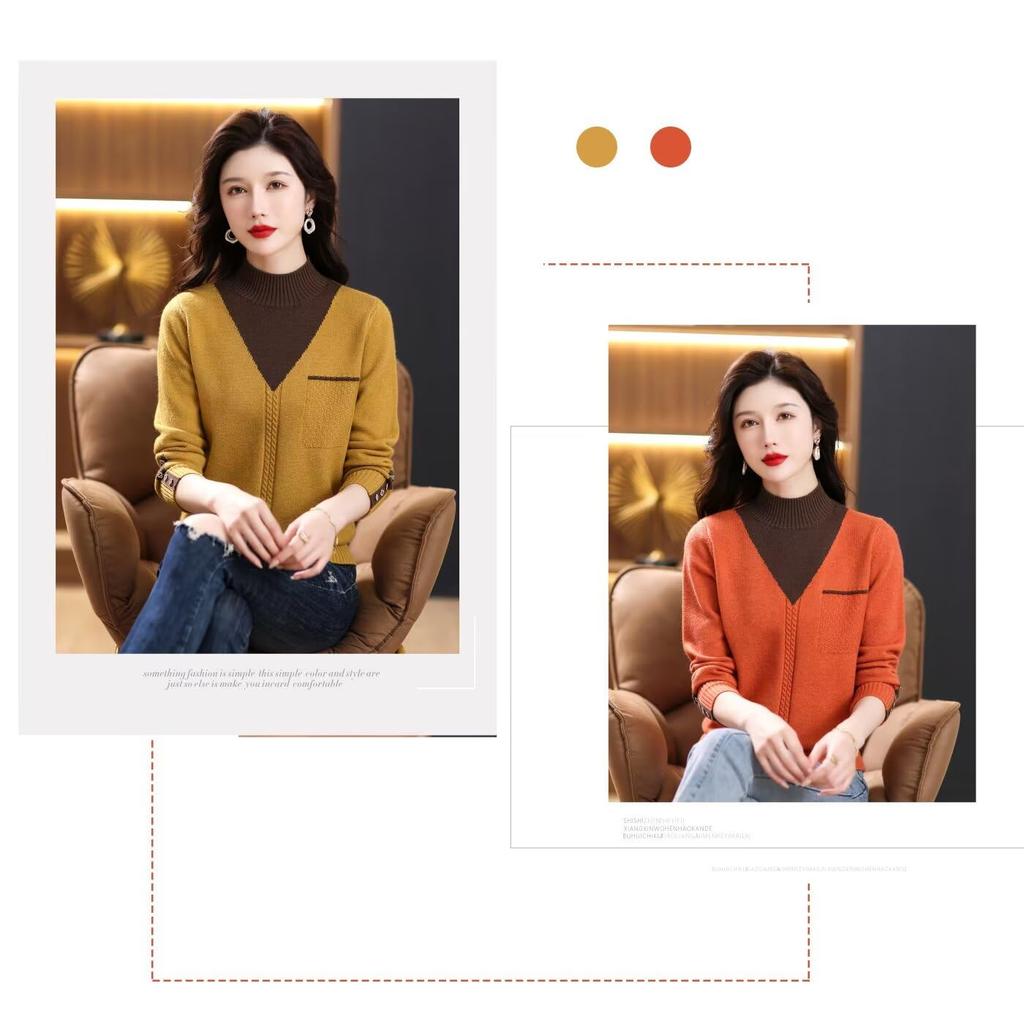 YOTORISAKI Knit Long High High Winter Size Women's Sweater, Sleeve, Neck, Stretch, Soft, Casual, Spring, Autumn, (Red, M)
